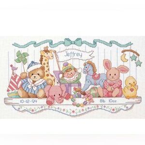 Toy Shelf baby Birth Record - Counted Cross Stitch Kit 16"X9" 14 Dimensions NEW